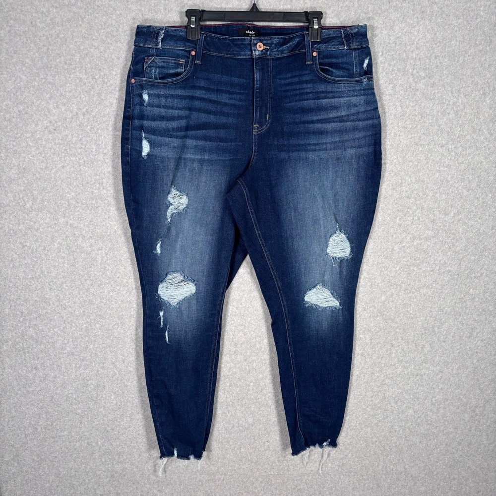 Edgely Curvy Jeans 24W High Rise Super Skinny Distressed‎ Stretch Raw Hem Holes